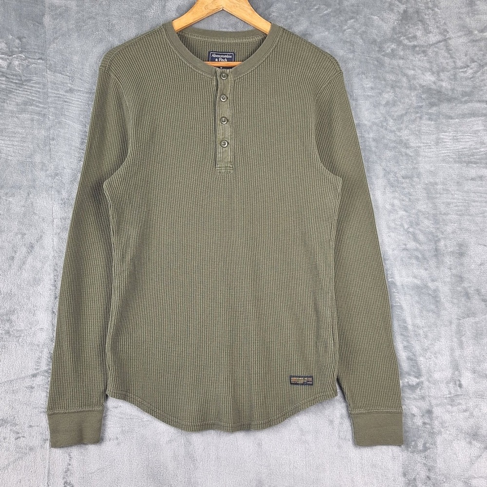 Abercrombie‎ & Fitch Henley Shirt Mens Medium Green Thermal Waffle Preppy Casual